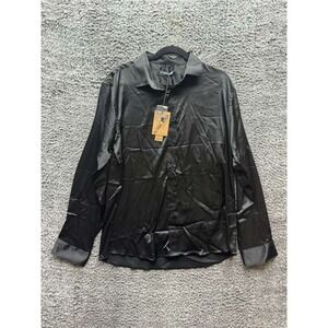 NWT‎ PJ Paul Jones Satin Button-Up Long Sleeves Dress Shirt Black Mens Size L
